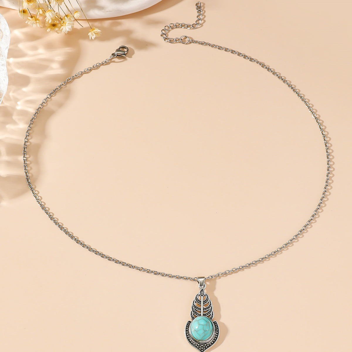 Wholesale New Simple Ethnic Flower Drop Hoop Turquoise Earrings Set